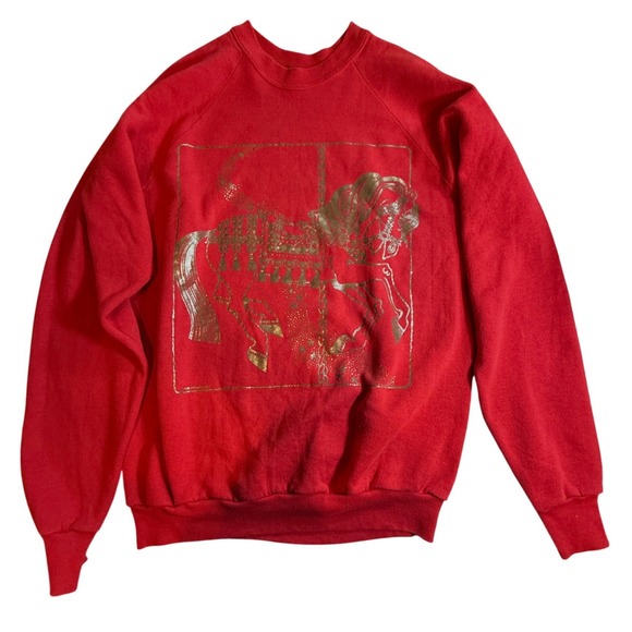 Screen Stars Tops - Vintage 80s Screen Stars Red Carousel Horse Sweatshirt GXL Made in USA